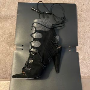 Sigerson Morrison black high heeled gladiator suede sandals size 8 1/2